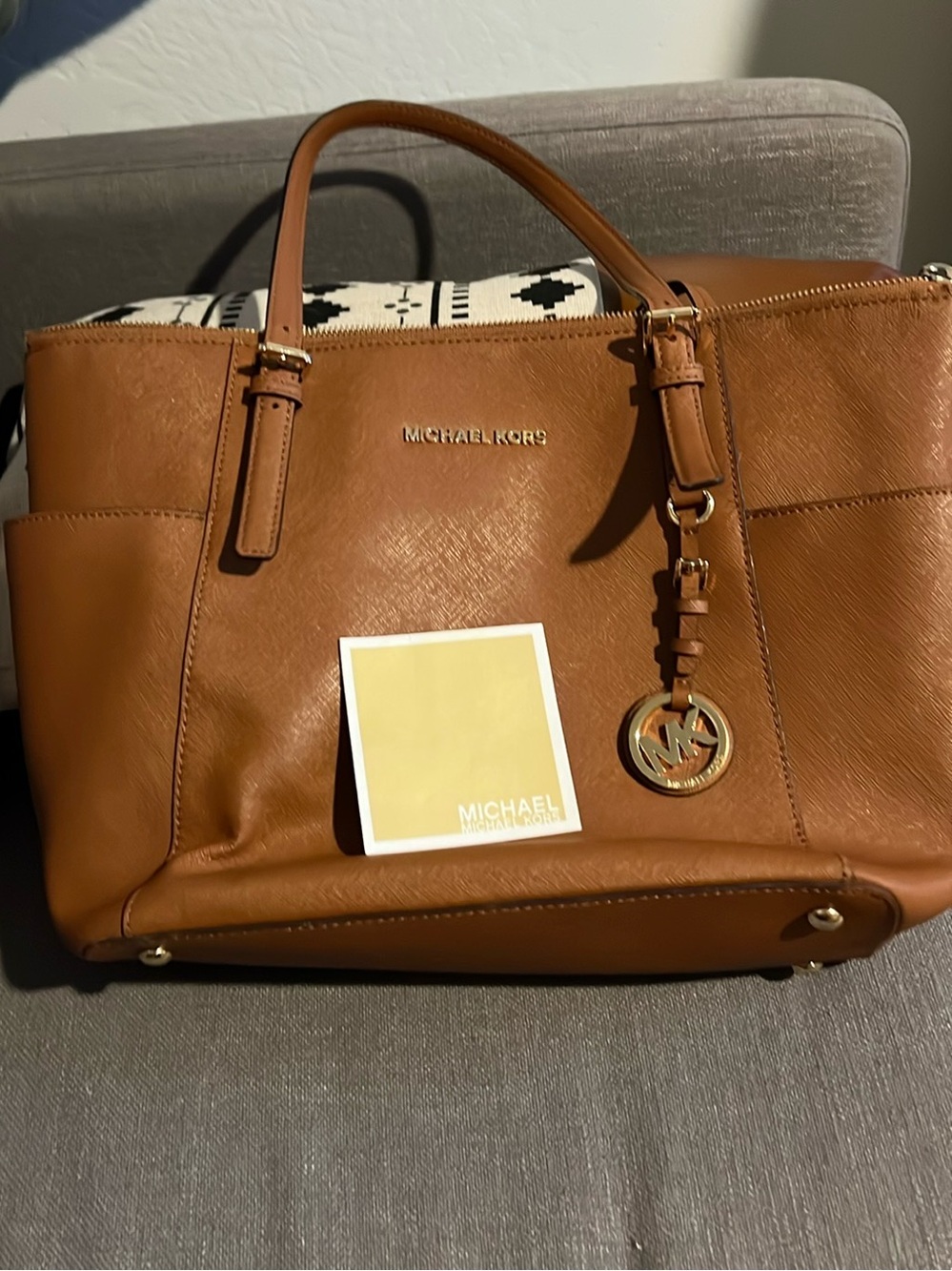 Michael Kors Tan Leather Tote with Gold Logo Charm
